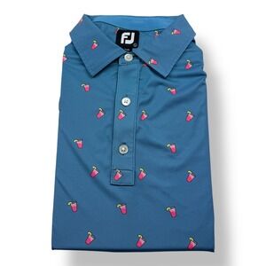 FootJoy Mens Large Blue Drink Print Golf Polo Shirt Short Sleeve Michigan Logo